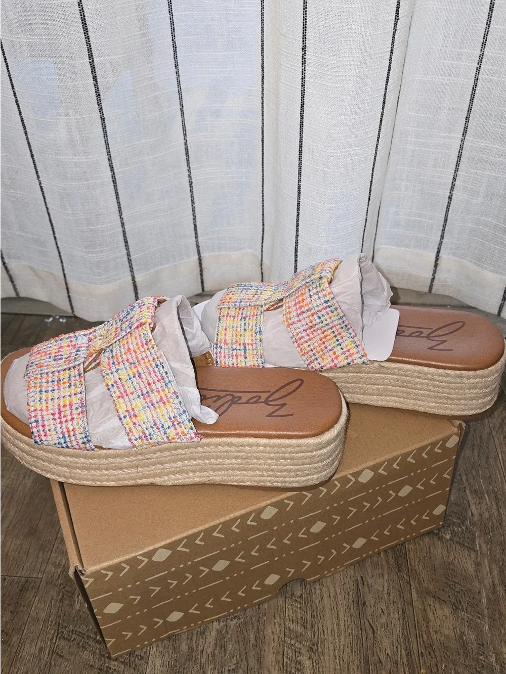 Zodiac Multicolor Tweed Espadrille Platform Slides